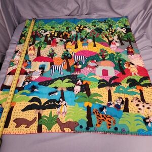 Handmade VTG Folk Art Peruvian Tapestry Appliqued Dolls Animals‎ Trees Colorful